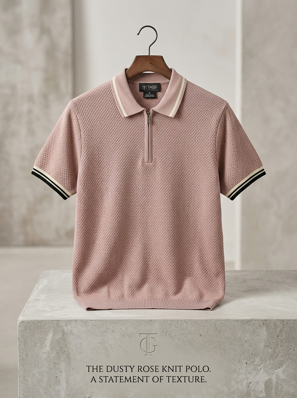Knitted polo Tshirt for men Pink