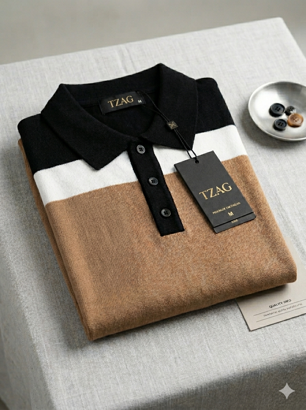 Knited polo Tshirt for men Black/Brown
