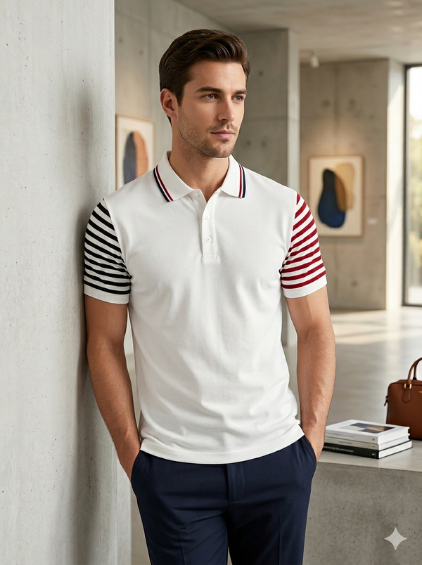 Knited polo Tshirt for men White/Red
