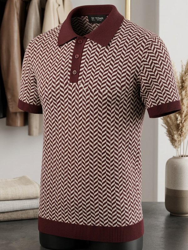 Knited polo Tshirt for men Marron/white
