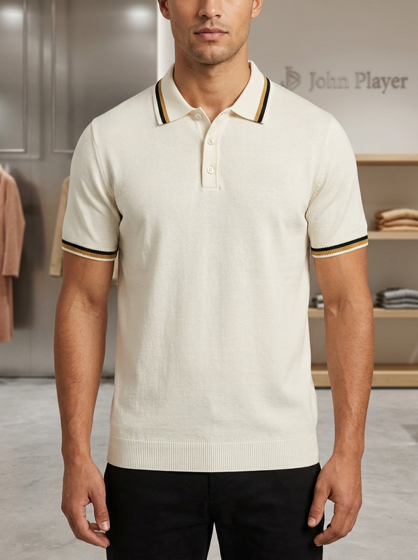 Knitted polo Tshirt for Men White