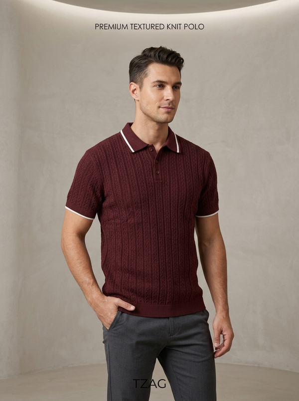 Knitted polo Tshirt for men Marron