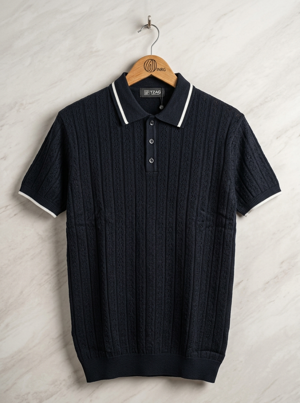 Flat Knit Premium Polo Cotton T-Shirt black
