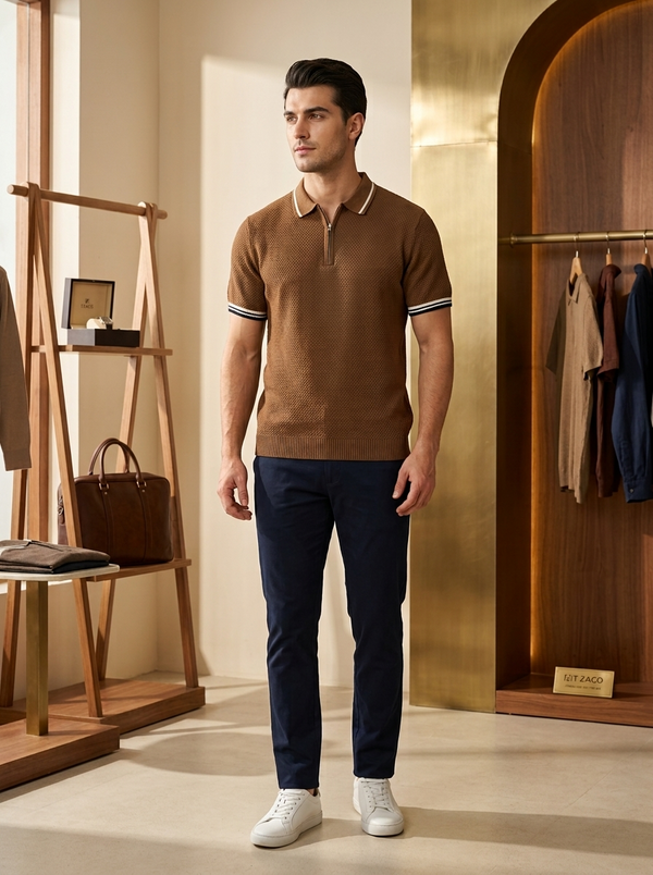 Knited polo Tshirt for men Brown