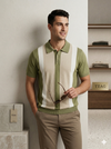 Knited polo Tshirt for men Green/Beige