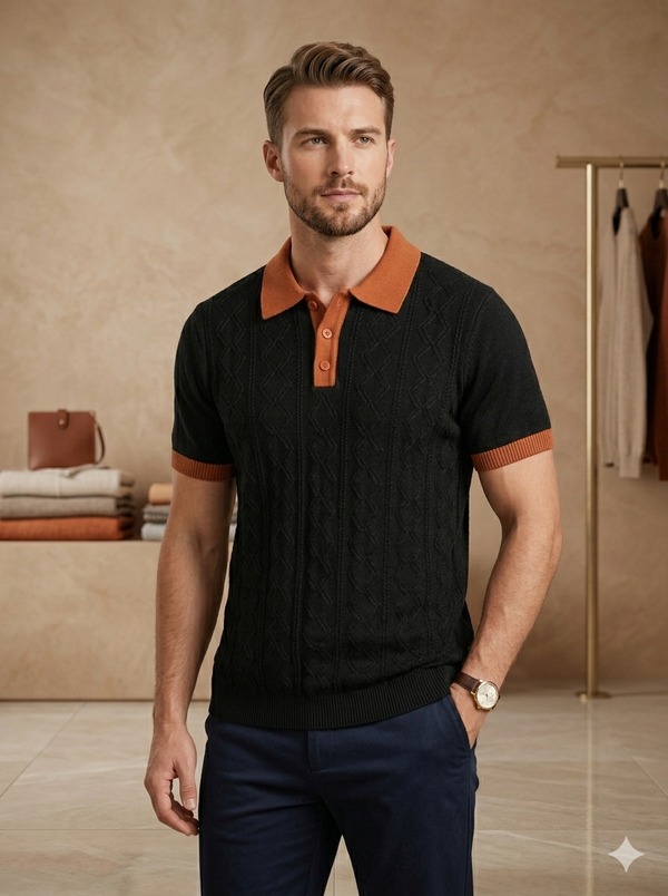 Kinted polo Tshirt for men Black/Rust