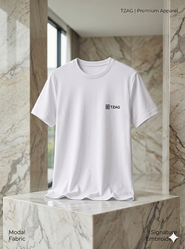 White Round Neck Tshirt Men