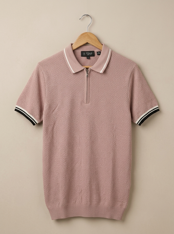 Knitted polo Tshirt for men Pink