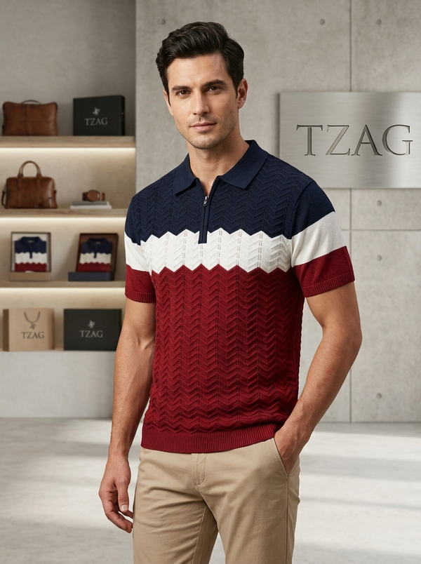 Knited polo Tshirt for men Marron/White