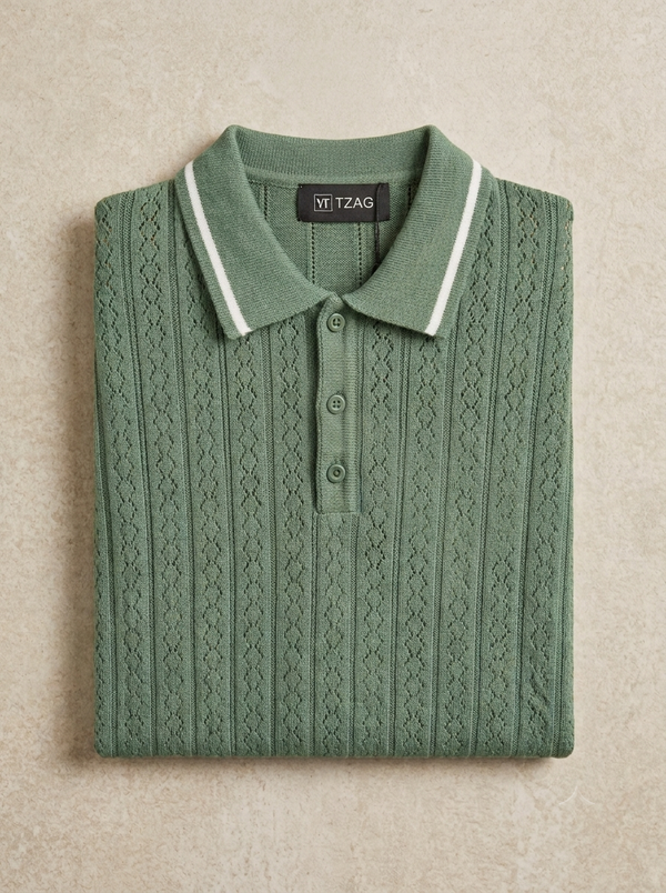 Knitted polo Tshirt for men Green
