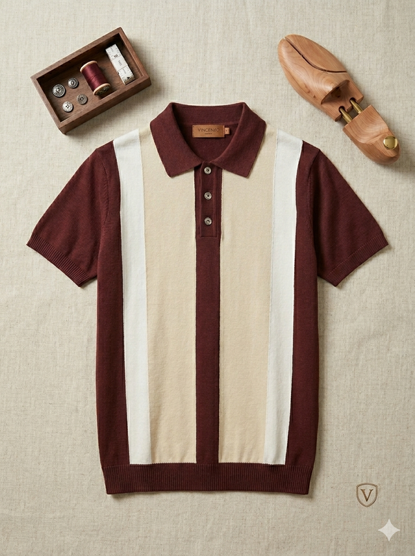 Knited polo Tshirt for men Marron/Beige