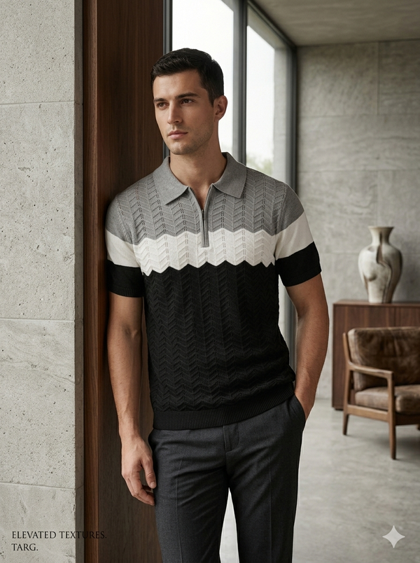 Knited polo Tshirt for men Grey/Black