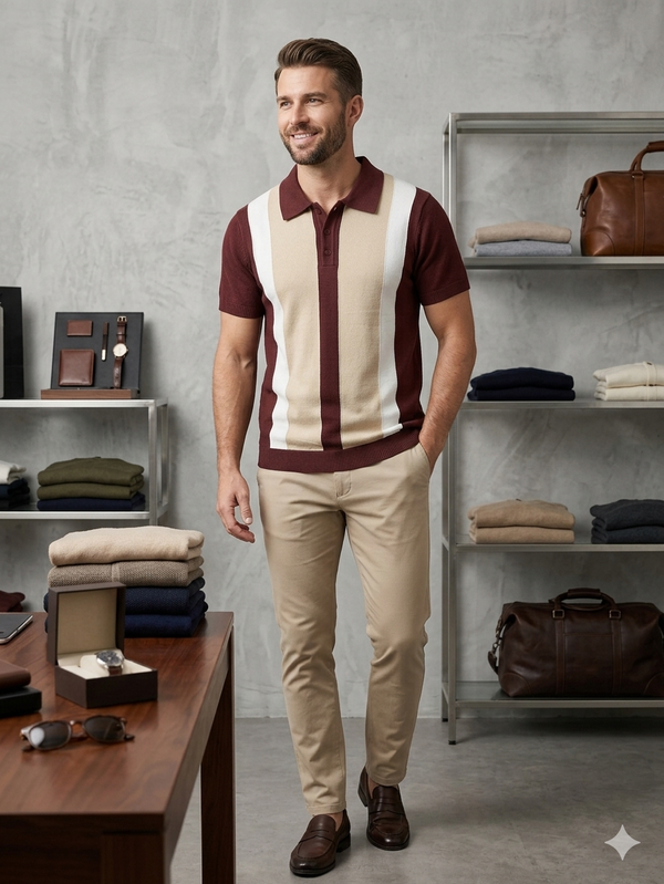 Knited polo Tshirt for men Marron/Beige