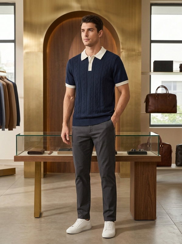 Knited polo Tshirt for men Navy