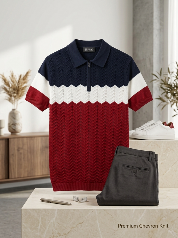Knited polo Tshirt for men Marron/White